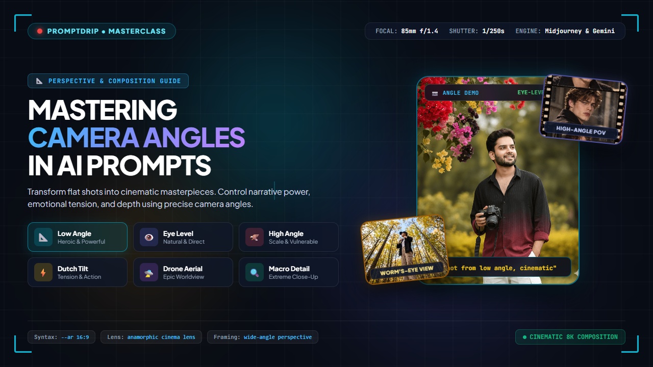 Camera Angles in AI Prompts: The Complete Guide to Shooting Angles That Transform Your Images