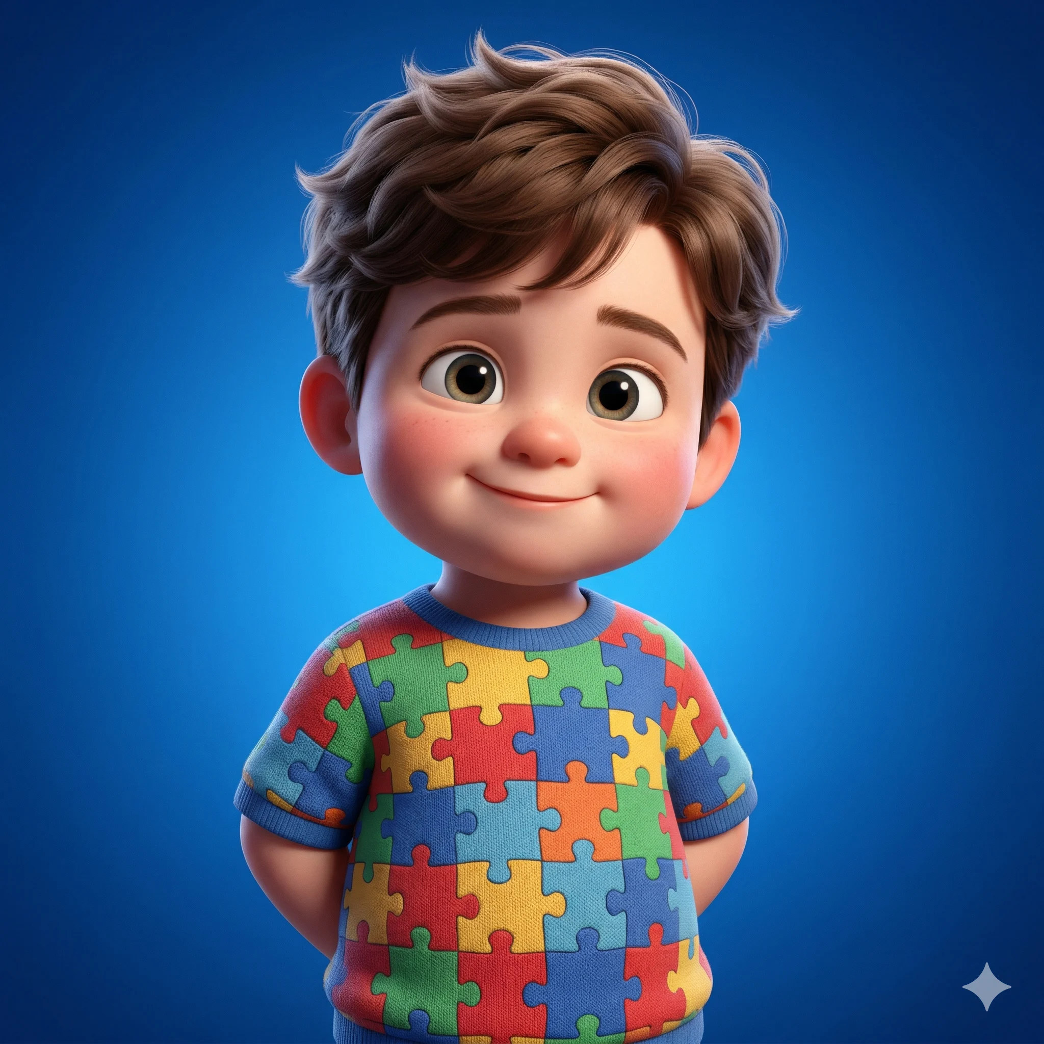 3D Animated Dreamer Boy with Puzzle Piece Shirt