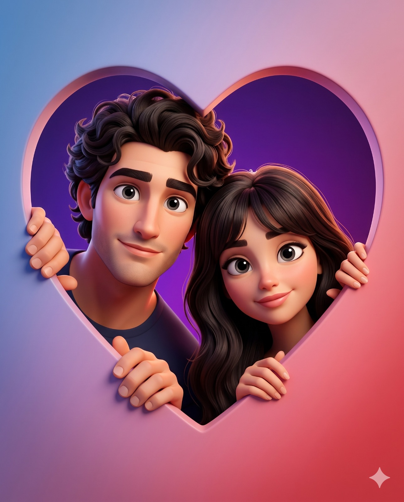 Animated Couple Peeking Through a Heart Portrait