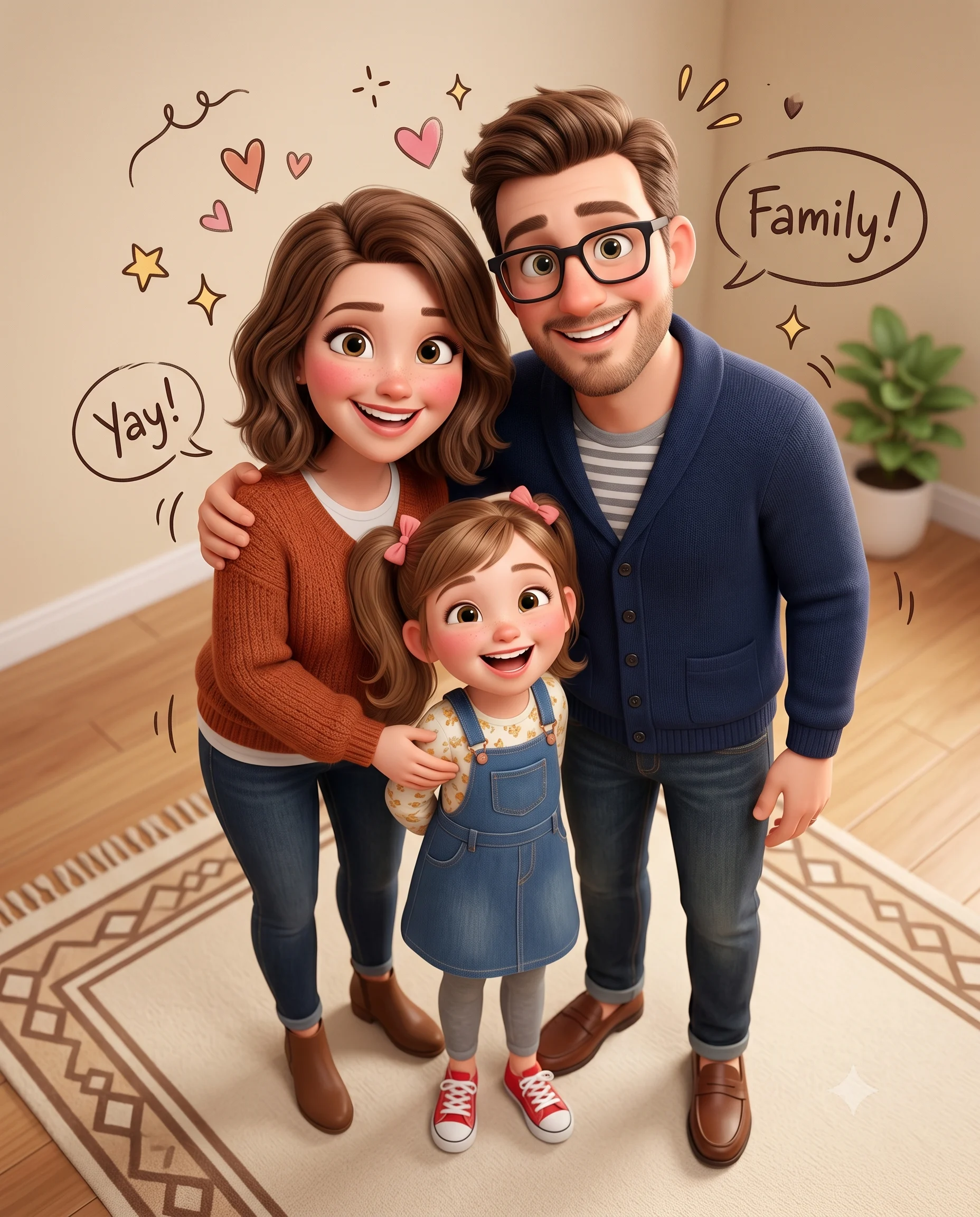 Cozy 3D Cartoon Family Living Room Gathering