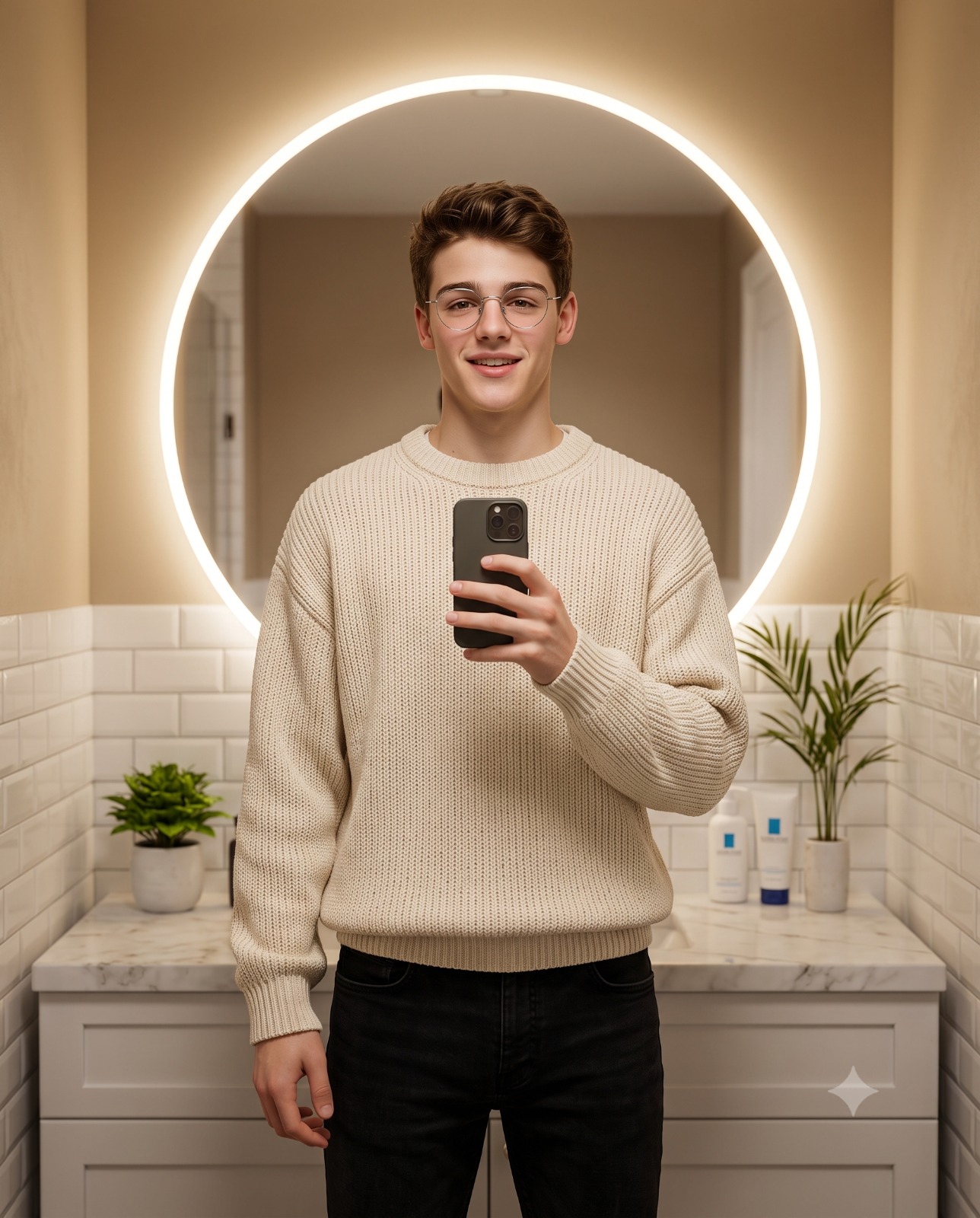 Modern Bathroom Mirror Selfie Portrait