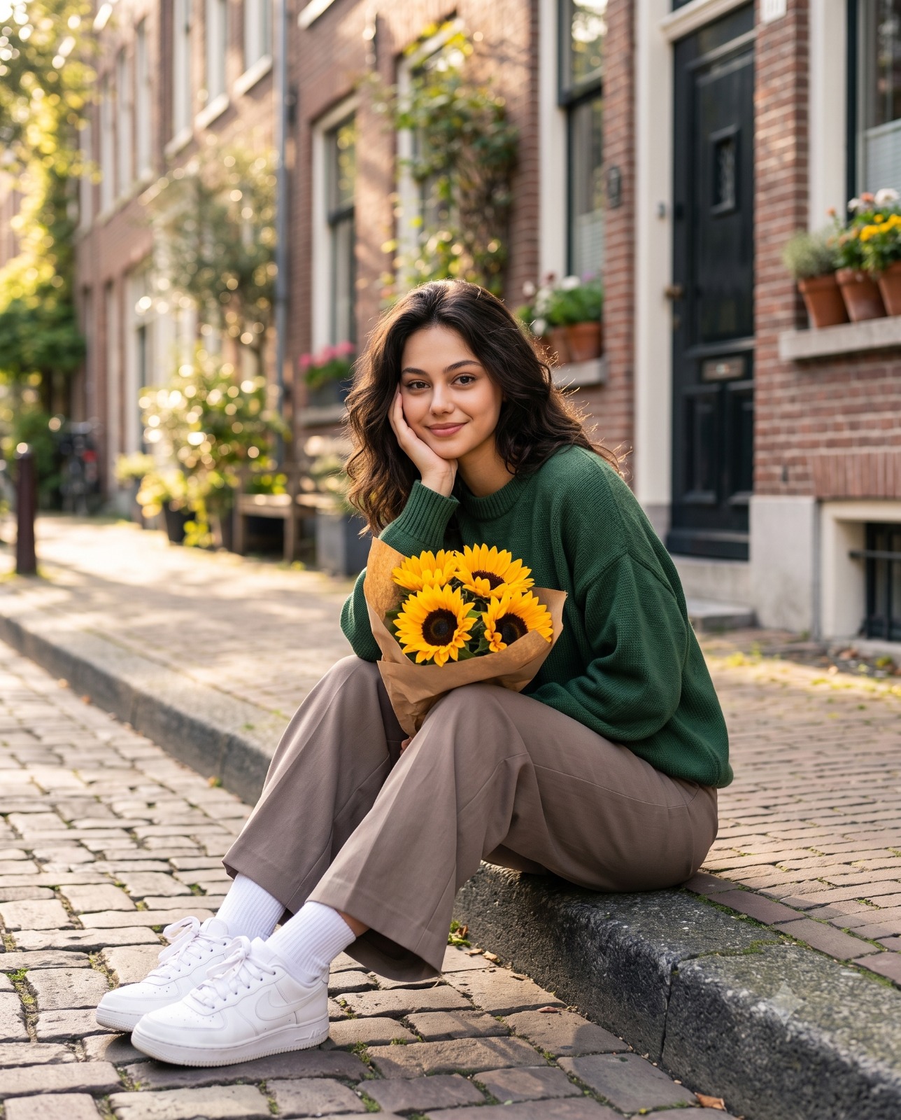 European Sunflower Street Aesthetic Girl Portrait