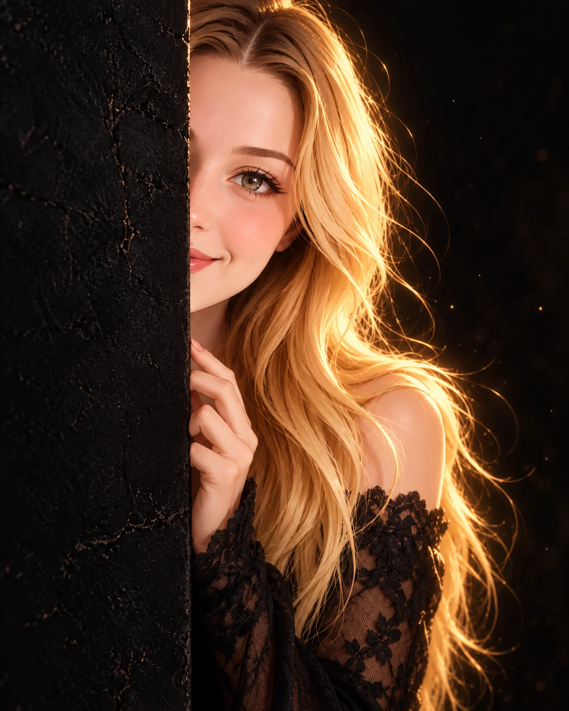 Cinematic Anime Girl Peeking Around the Wall