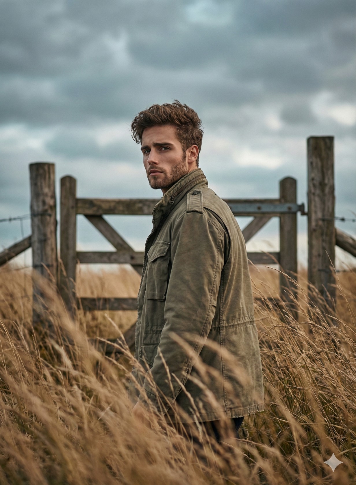 Beyond the Fence Moody Countryside Cinematic Portrait