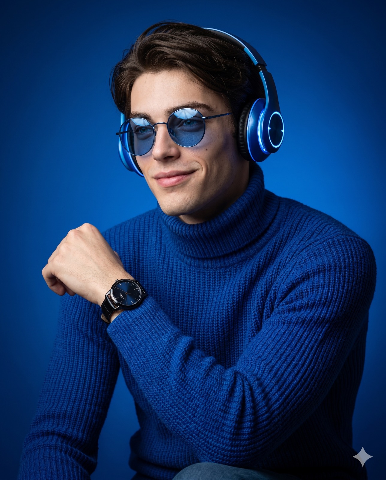 Azure Blue Monochromatic Mens Fashion Portrait