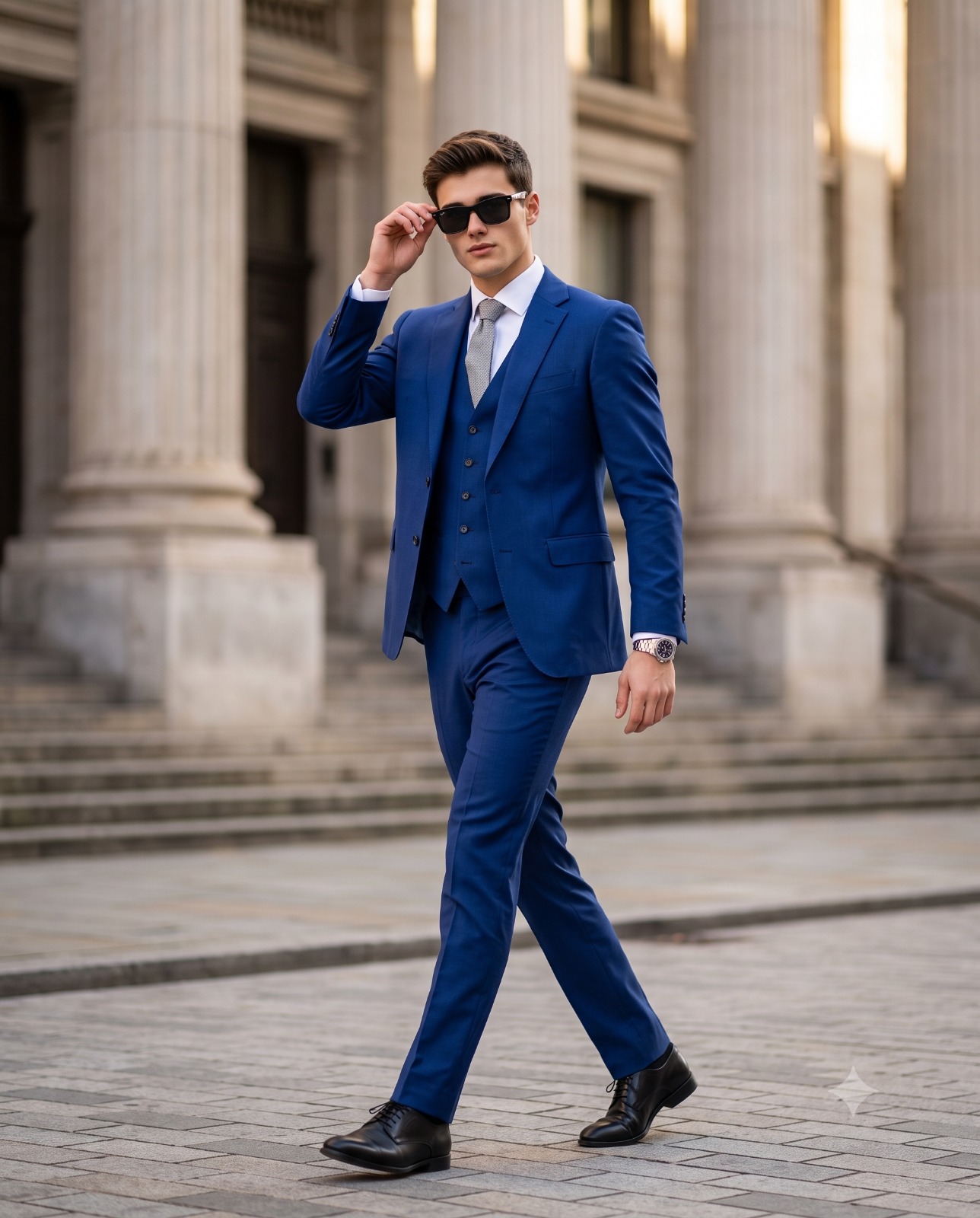 Cinematic Street Portrait of a Man in a Blue Suit Portrait