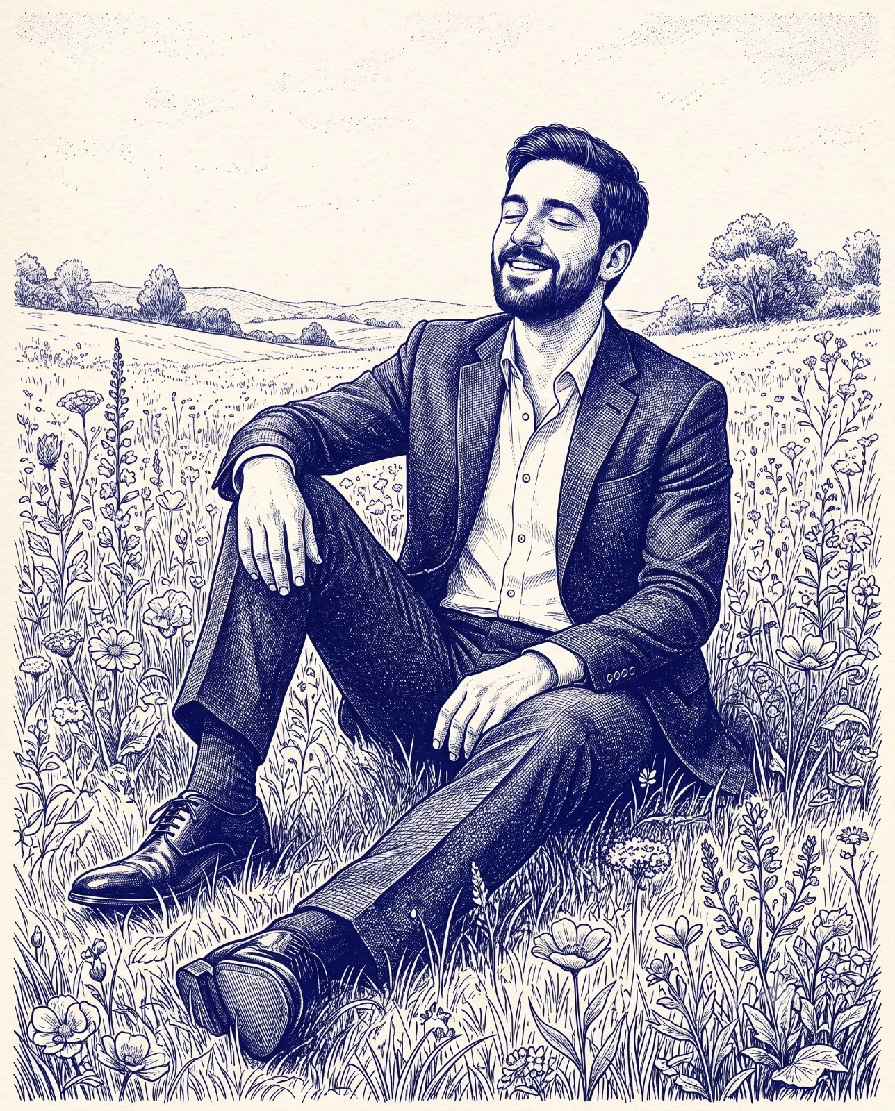 Blue Ink Reverie Ballpoint Pen Art