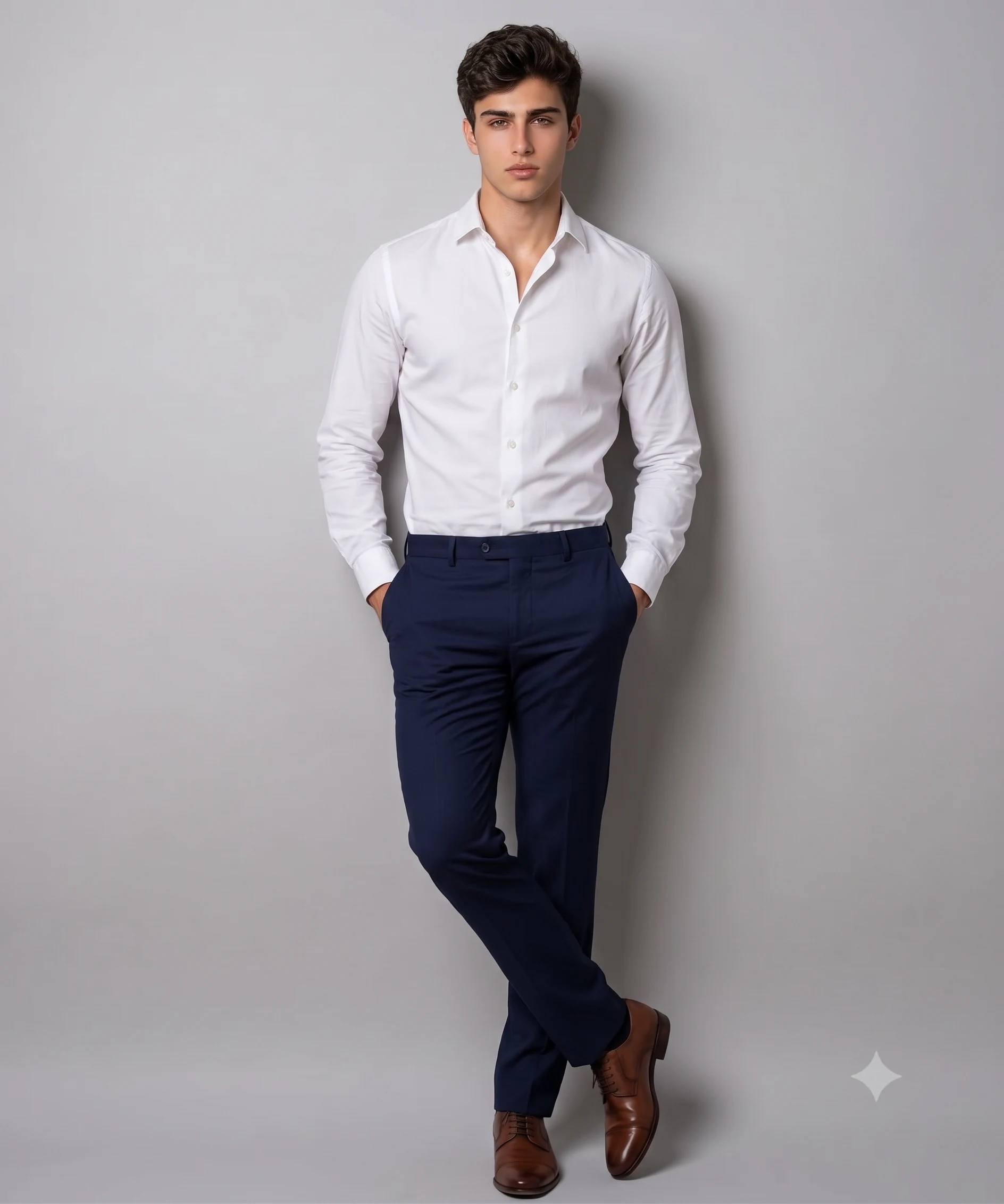 Casual and Confident Grey Wall Studio Men Portrait