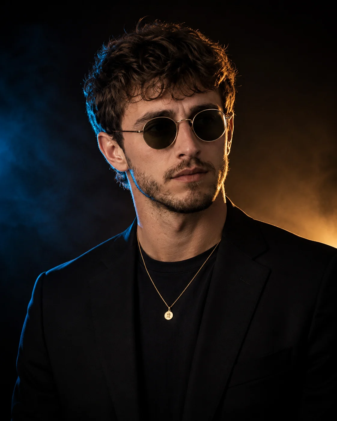 Cinematic Dual Tone Split Lighting Male Portrait