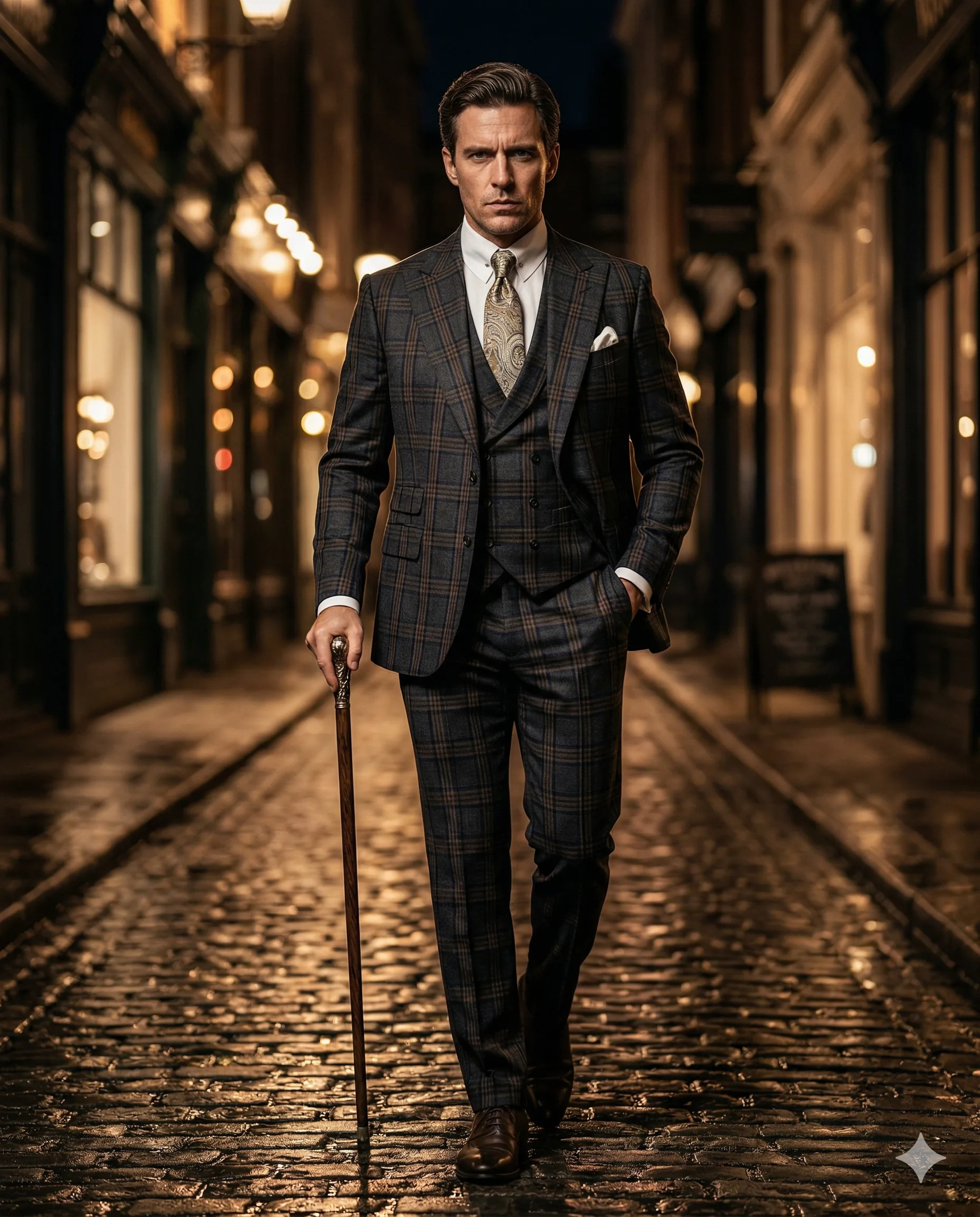 Cobblestone Street Nocturne Moody Night Portrait