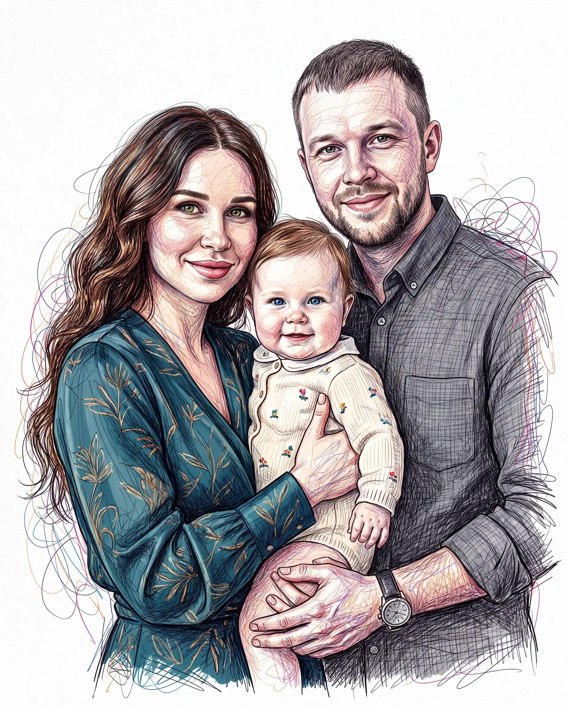 Colorful Scribble Art Style Family Portrait