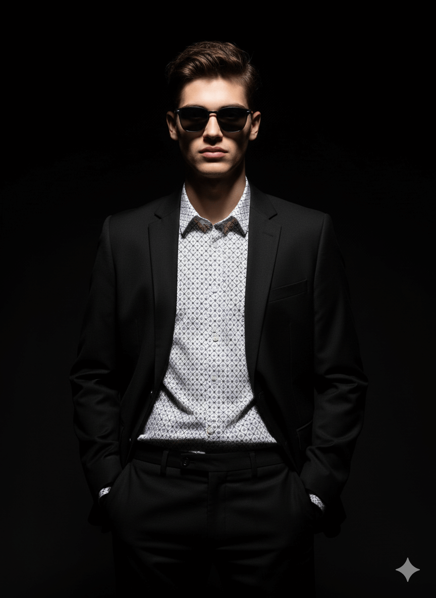 Confident Man in Suit and Shadows Portrait