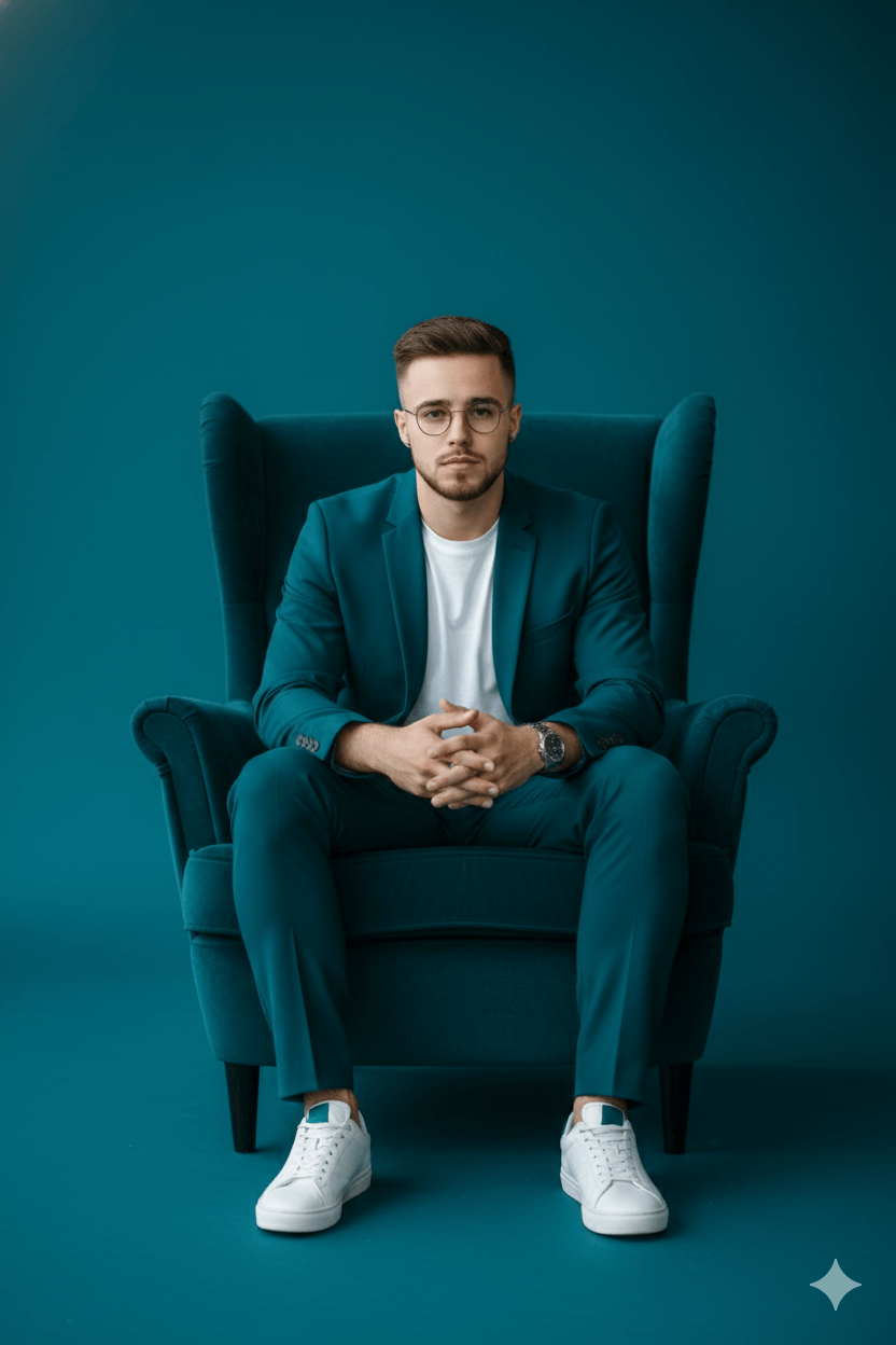 Confident Seated Man Stylish Cinematic Portrait