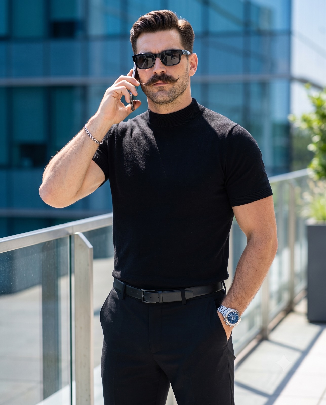 Sleek All-black Menswear Fashion Portrait
