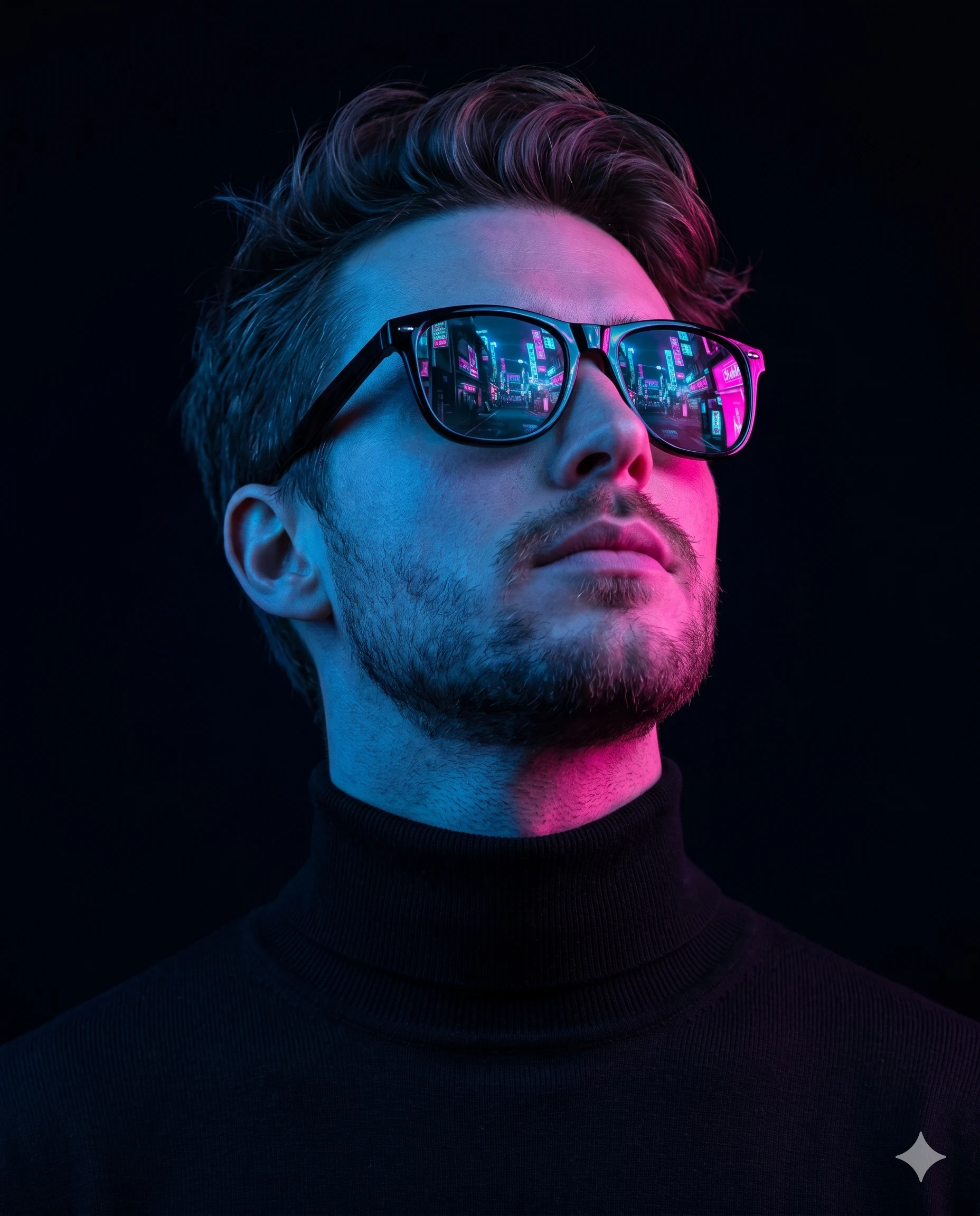 Neon City Reflections Cyberpunk Portrait