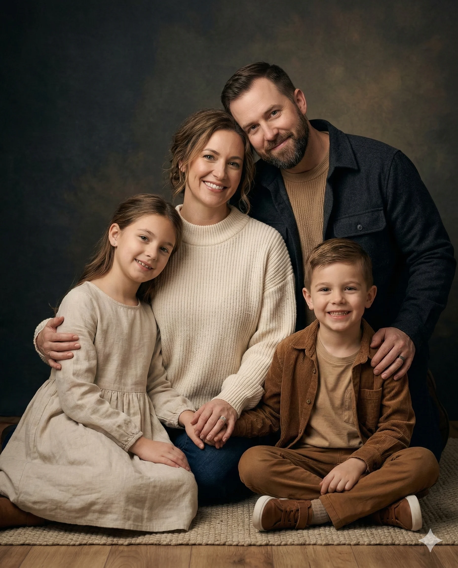 Cheerful Family Studio Portrait with Natural Smiles