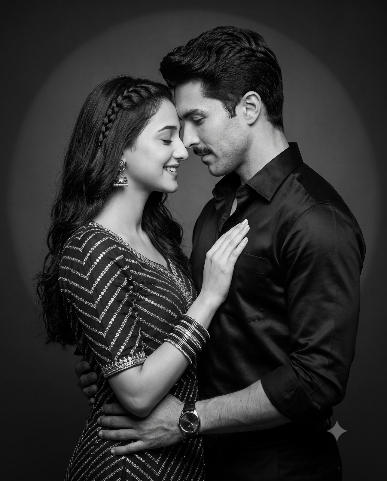 Black and White Intimate Couple Embrace Cinematic Portrait