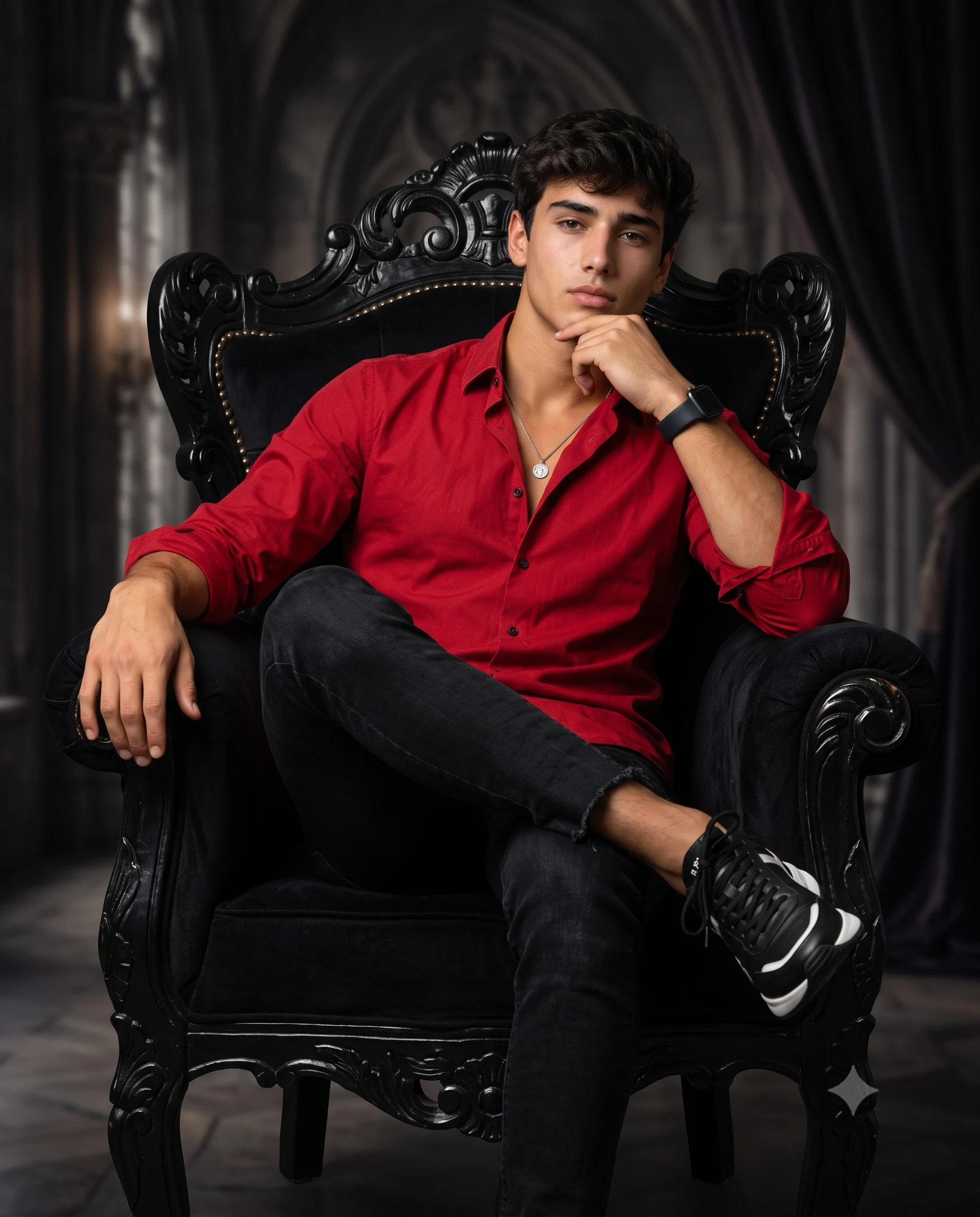 Baroque Throne Luxury Man in Red Fashion Portrait