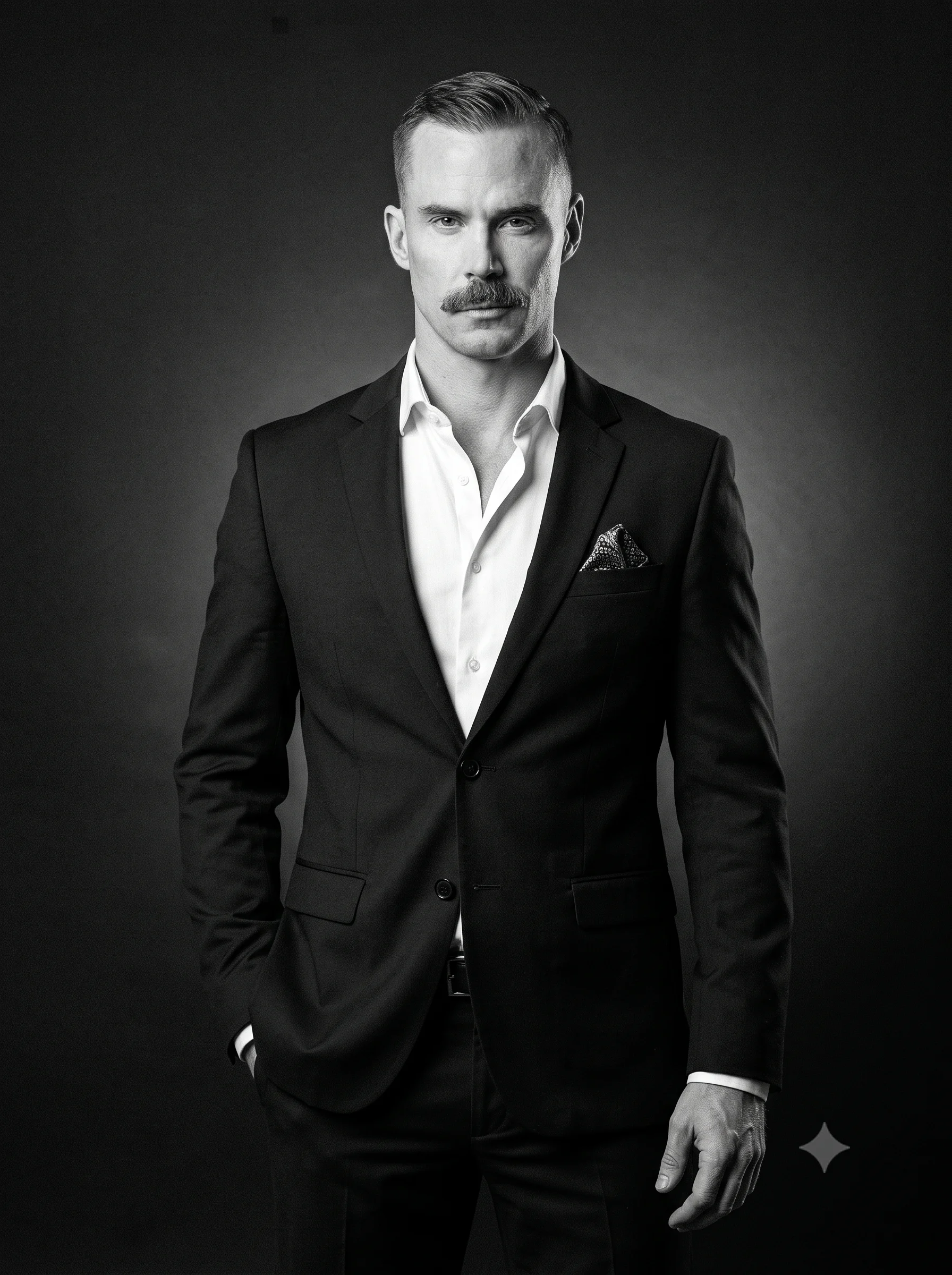 Man in Black Suit Monochrome Portrait