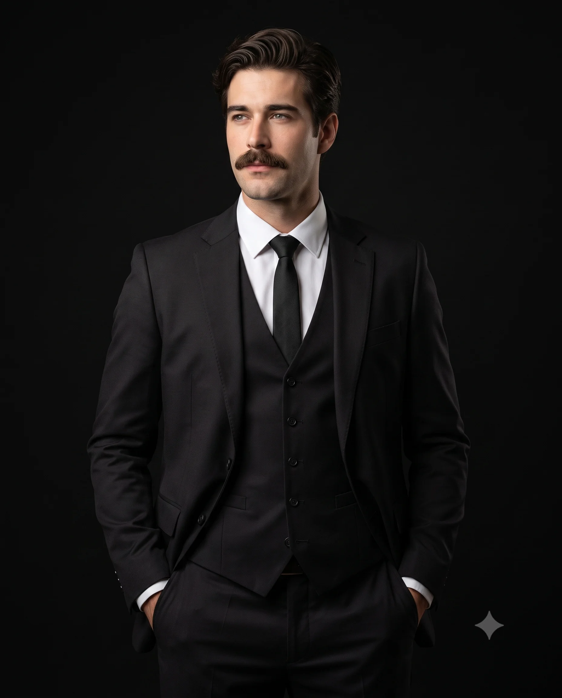 Man in Classic Black Three-piece Suit Portrait