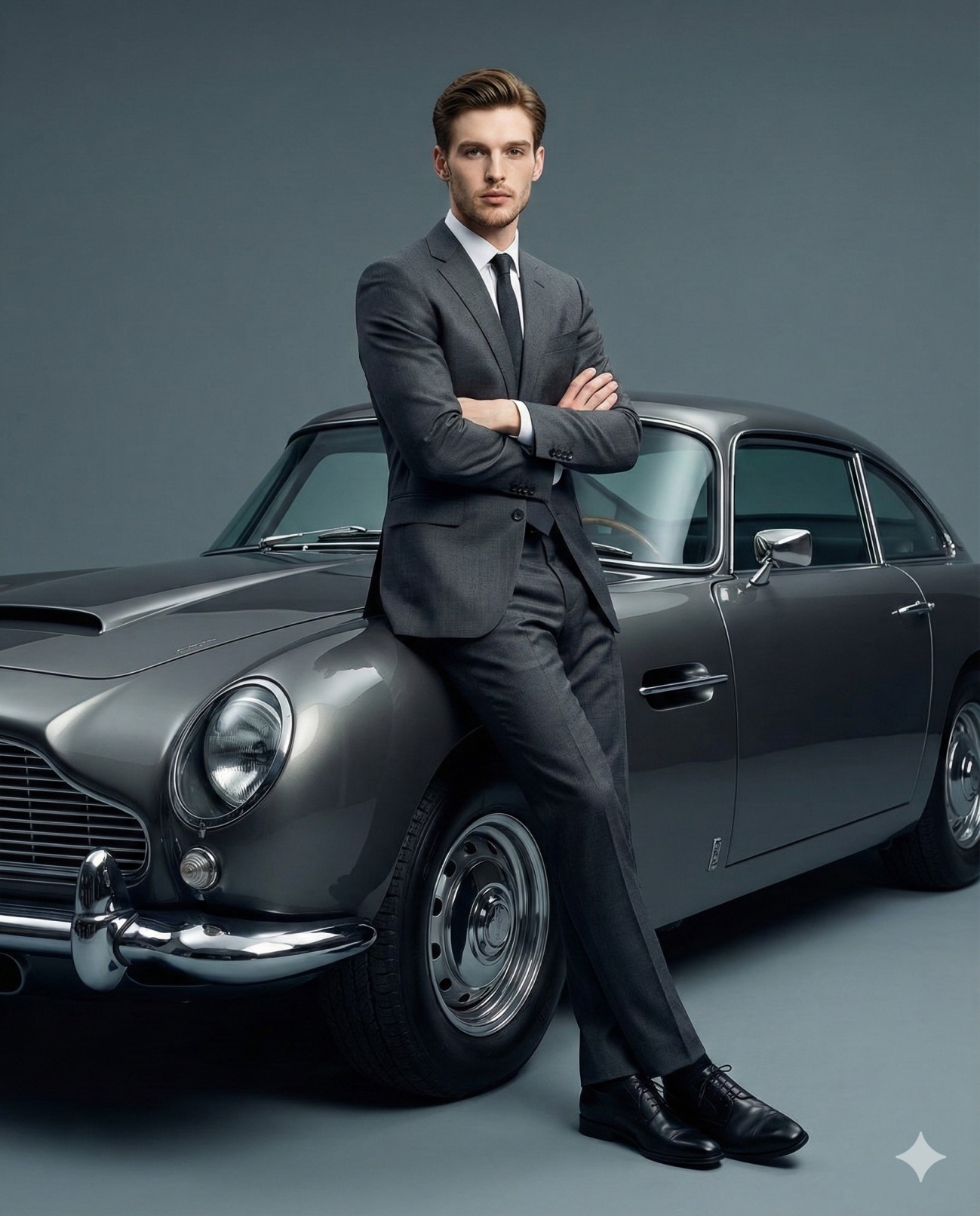 Grey Suit Classic Curves Vintage Luxury Car Editorial