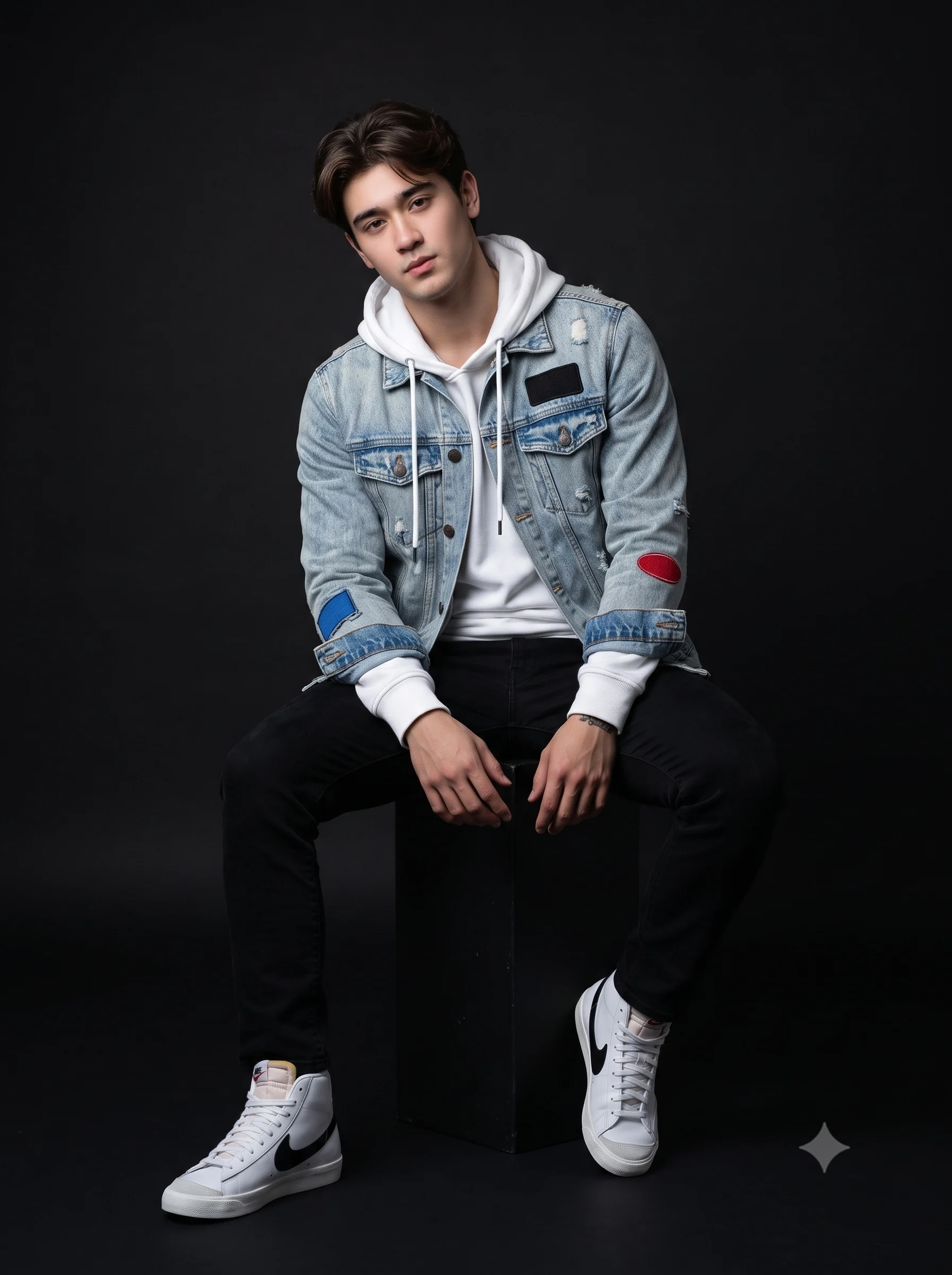 Denim Jacket Dark Studio Fashion Men Portrait