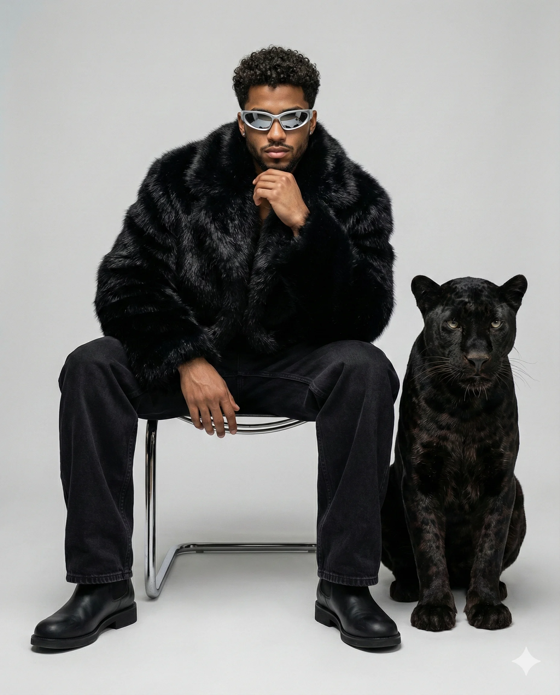 High Fashion Man with Black Panther Portrait