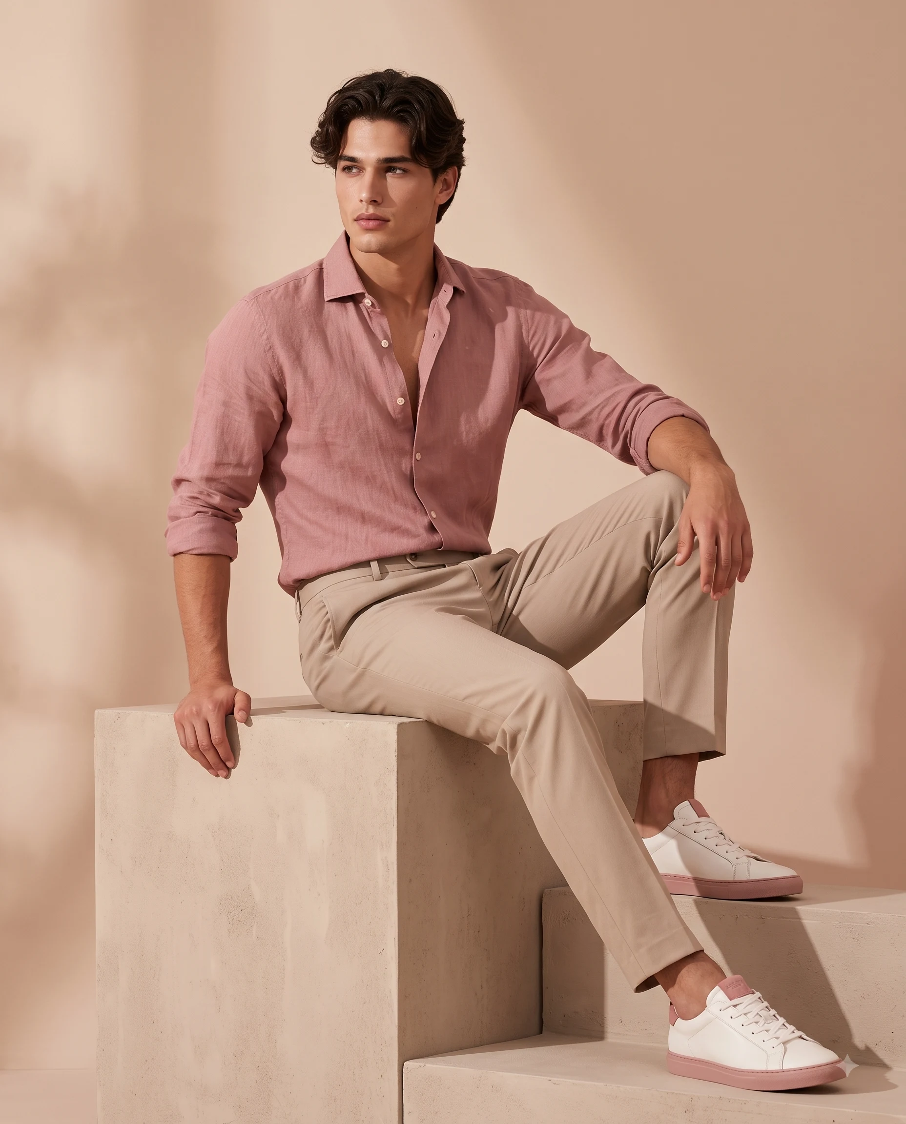 Soft Pink Linen Shirt Studio Men Photoshoot
