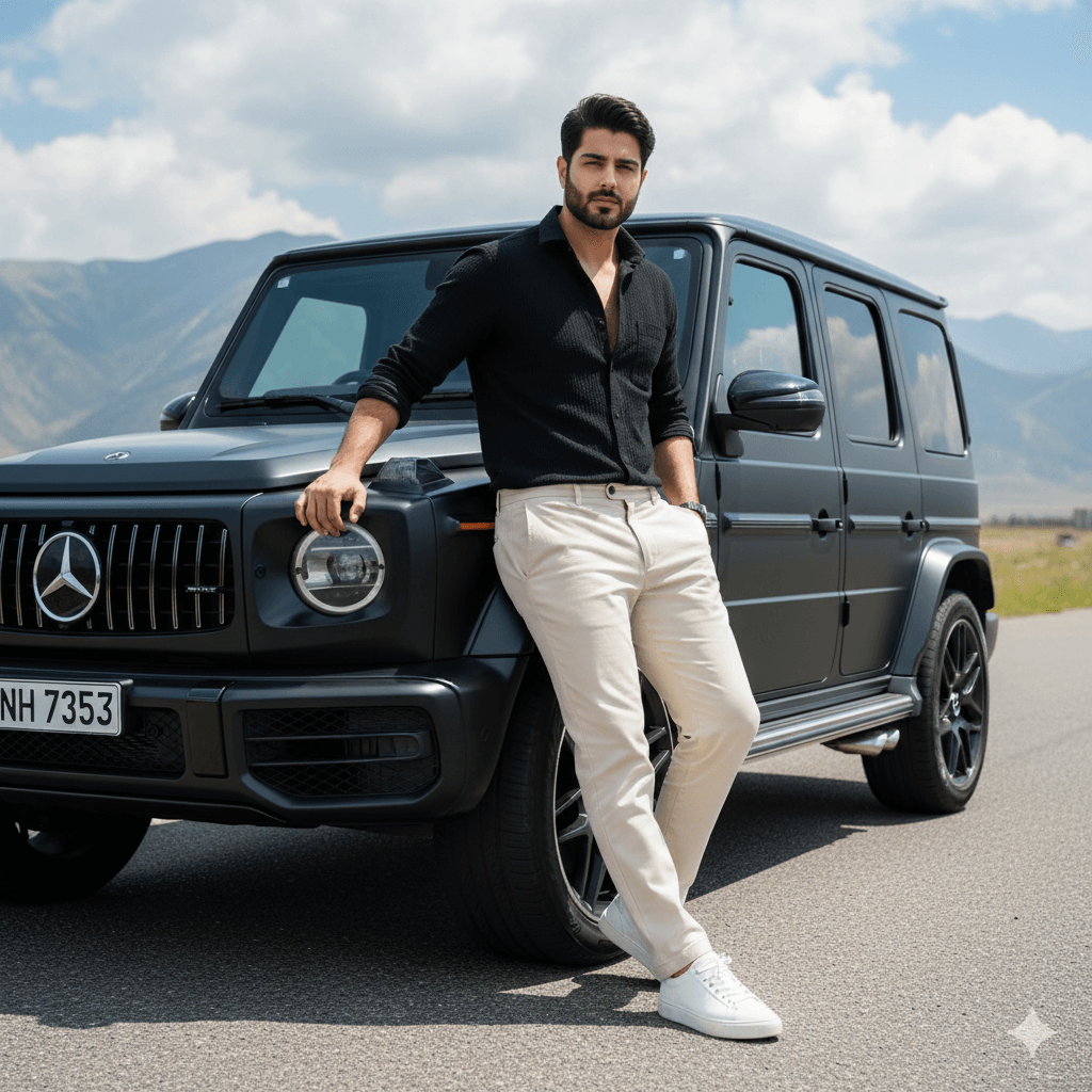 Matte Black G-Wagon Full Body Fashion Portrait