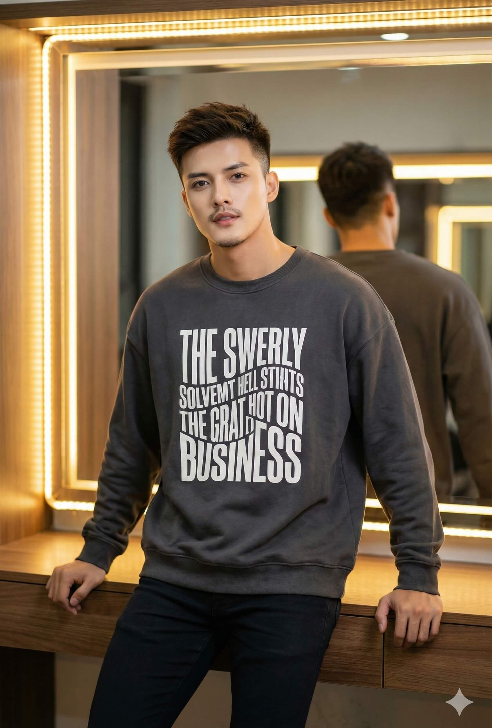 Modern Mirror Warm Studio Casual Men Portrait