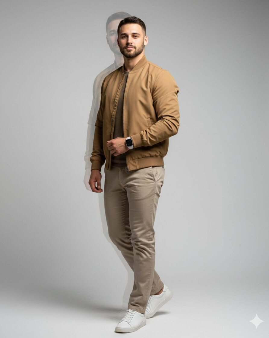 Neutral Tones Sharp Style Full Body Fashion Portrait