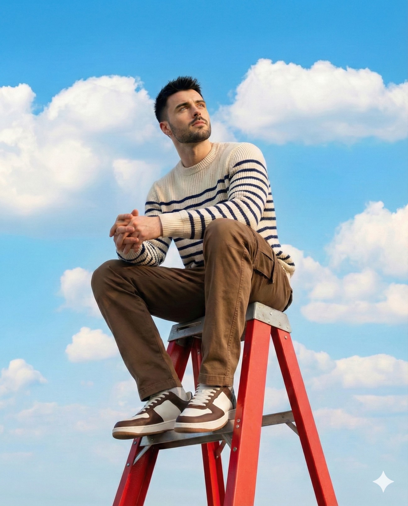 Low Angle Blue Sky Street Portrait of Young Man