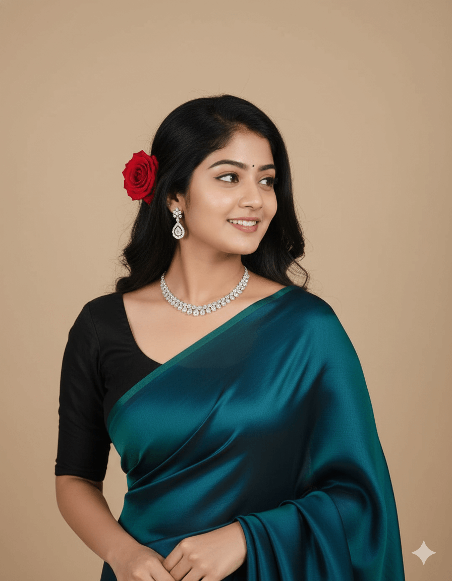 Rich Satin Saree Beauty Cinematic Studio Portrait