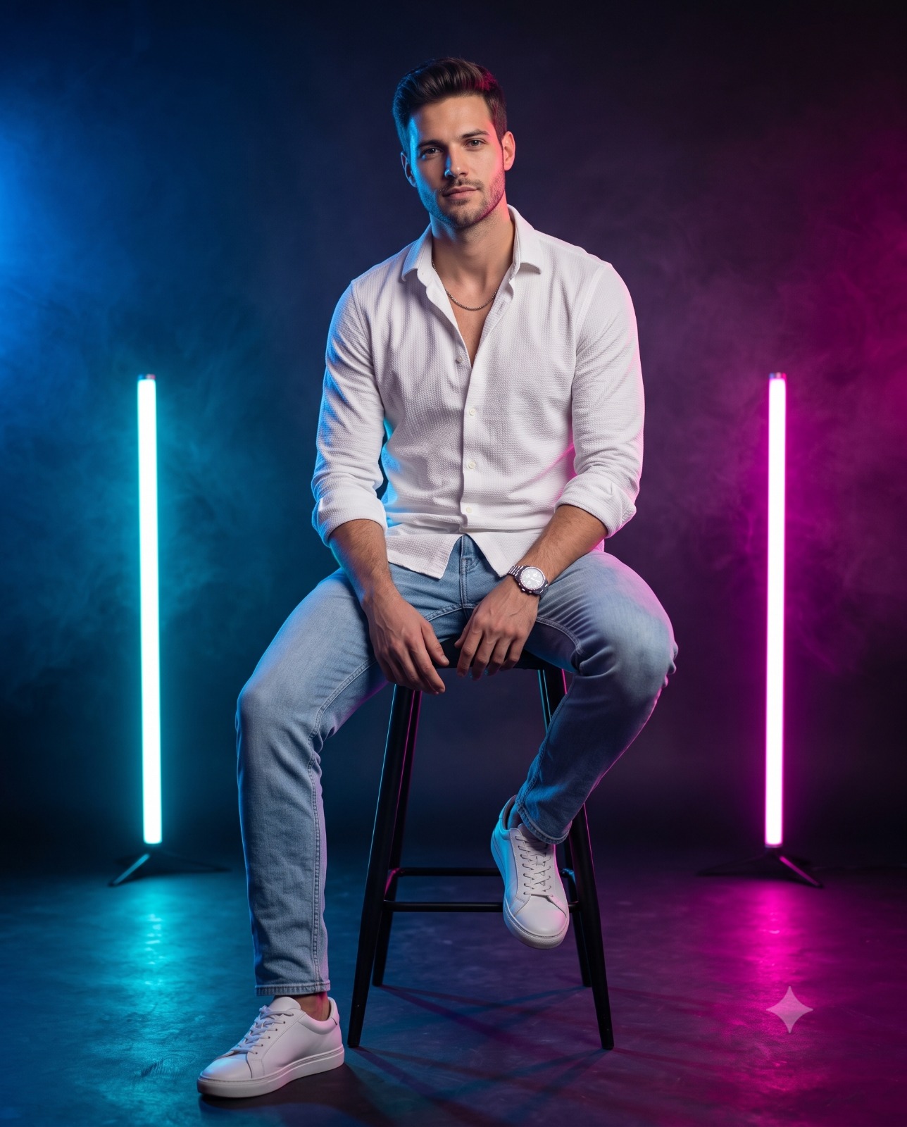 Moody Neon Studio Photography of a Man Portrait