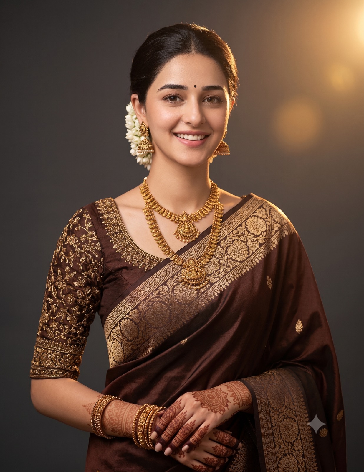 South Indian Bridal Portrait with Mehndi Hands Portrait