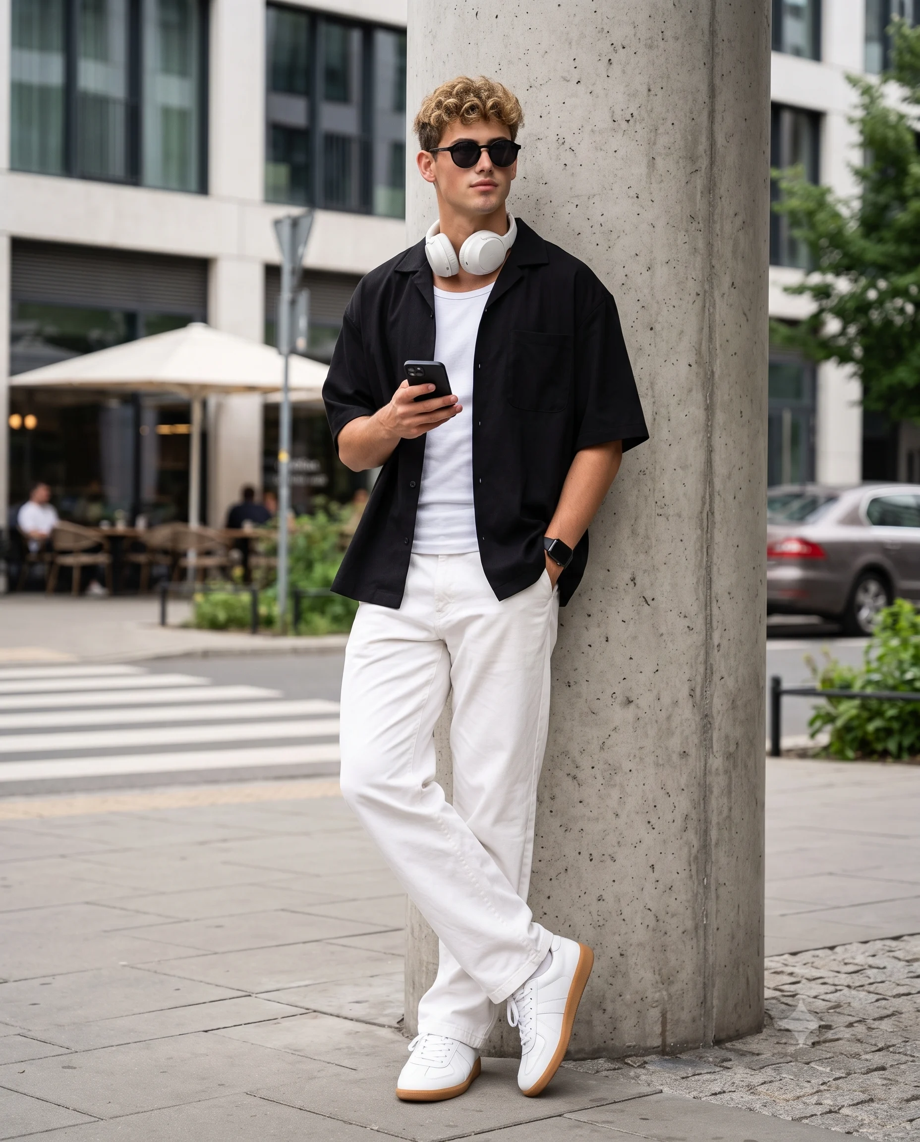 Urban Street Style Boy Leaning on Pillar Portrait