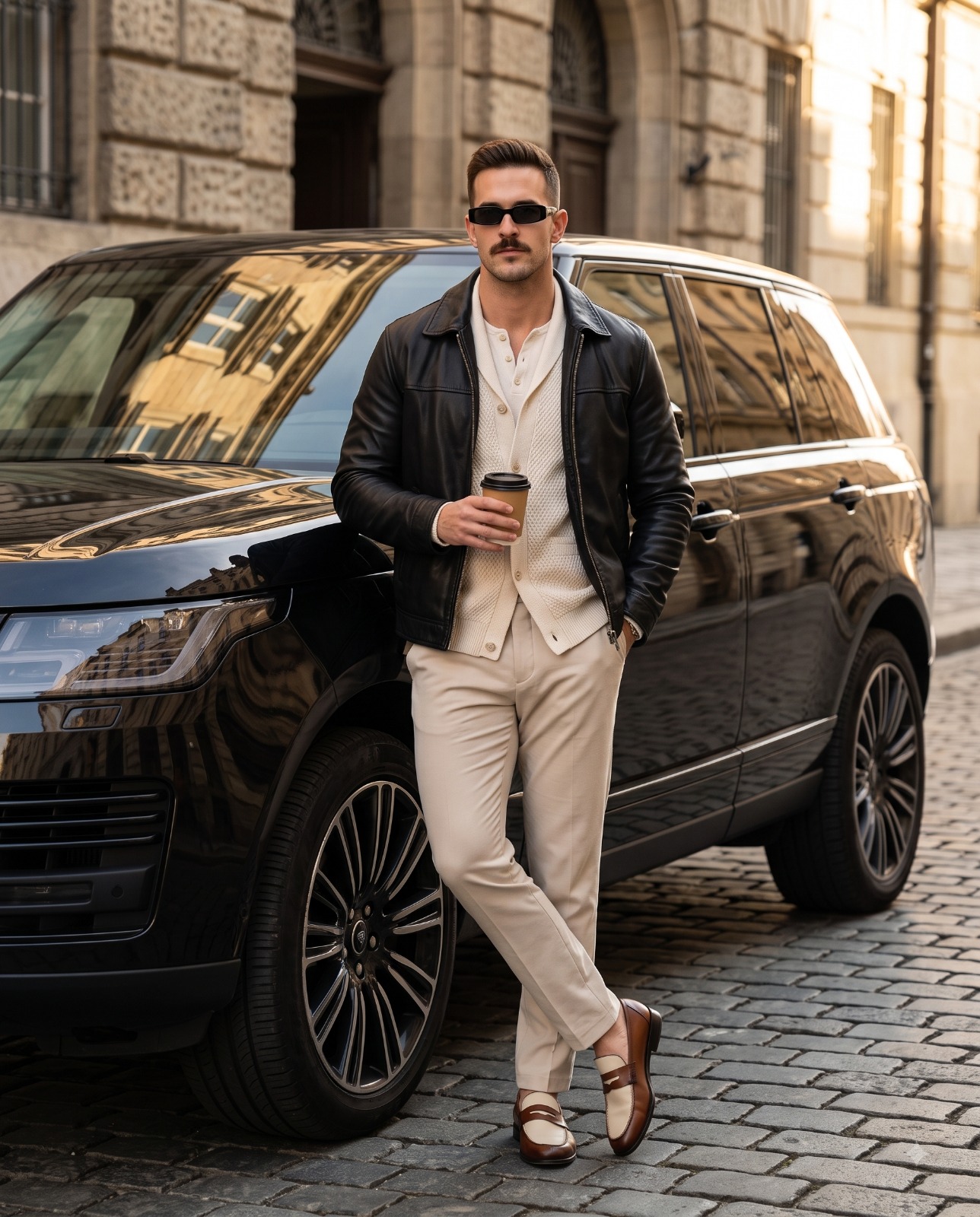 Cinematic Street Style Portrait on Cobblestones Portrait