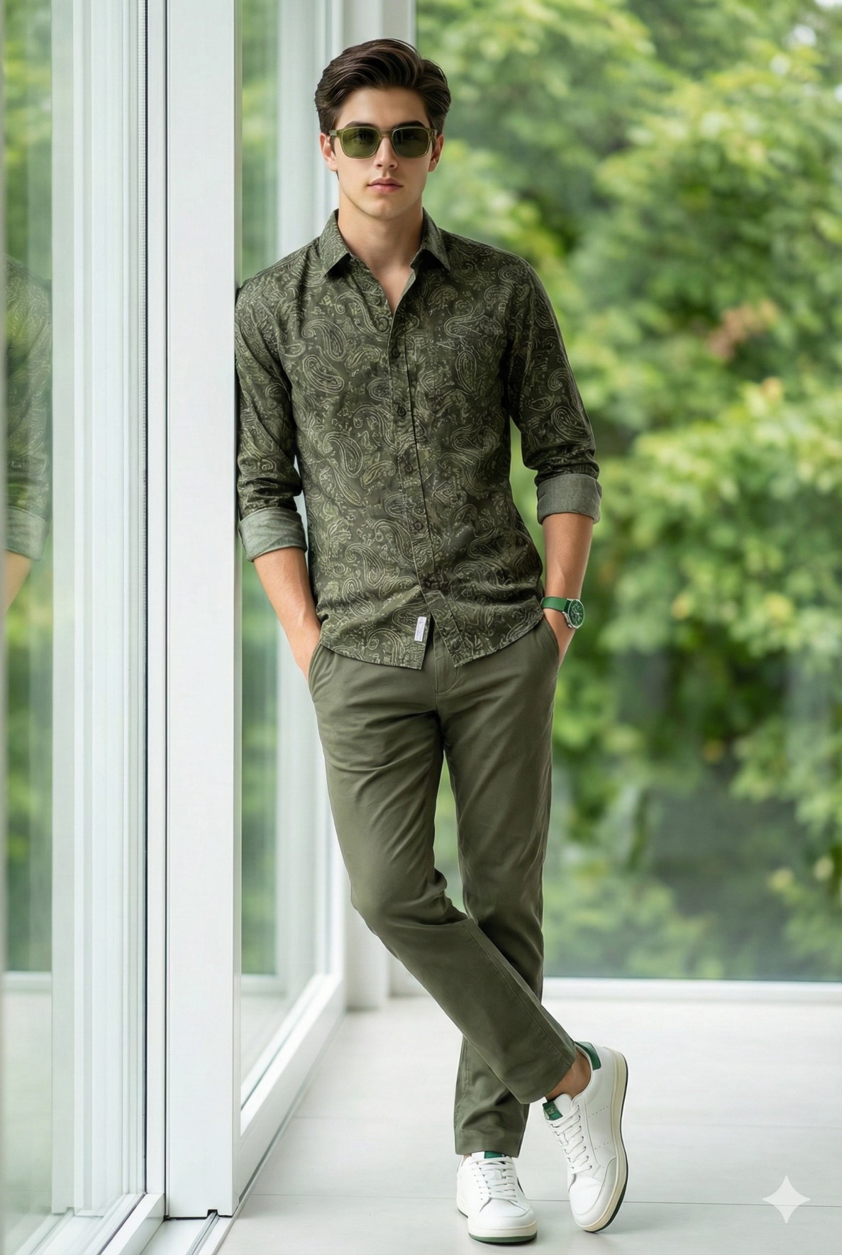 Emerald Green Moody Hour Men Fashion Portrait