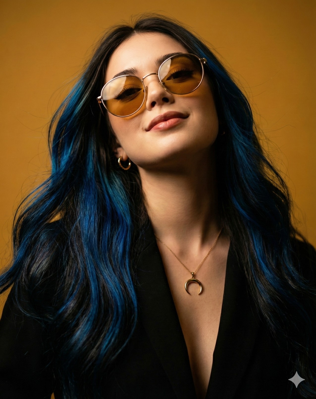Unapologetically Bold Blue Highlight Low Angle Portrait