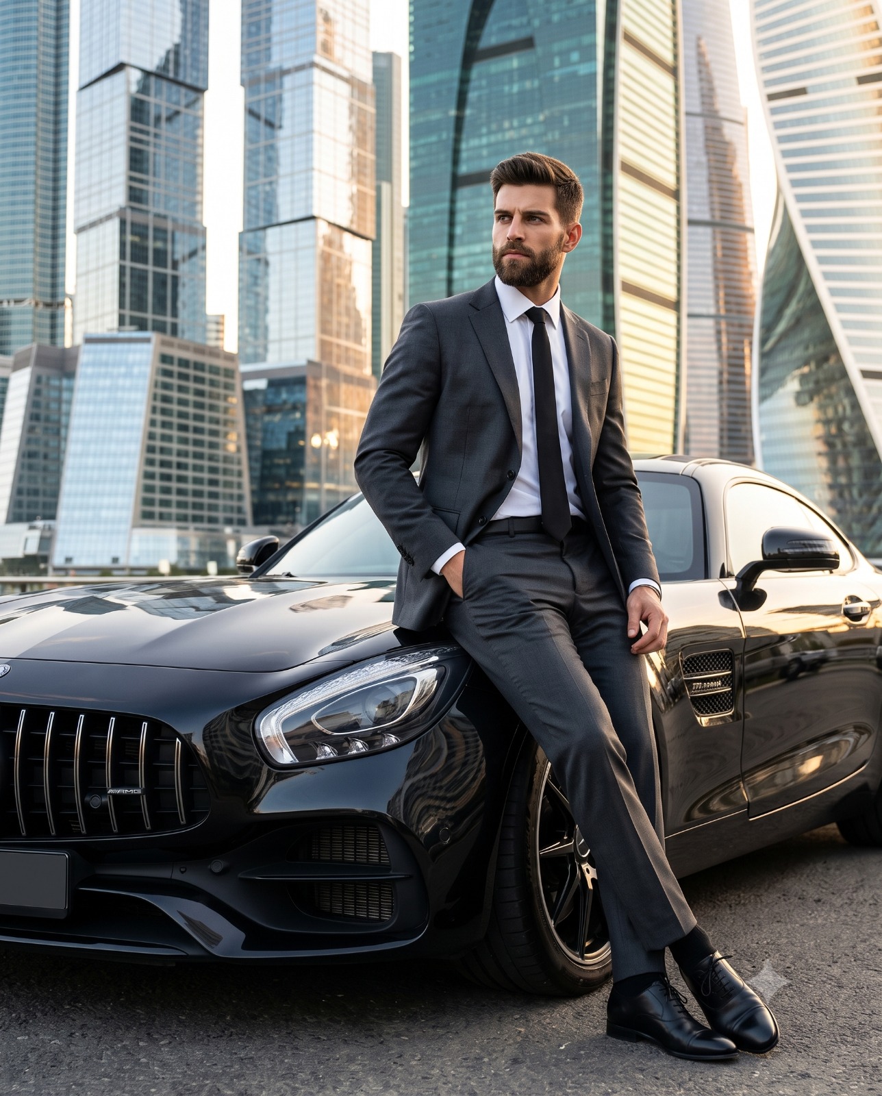 Modern Businessman Sports Car City Street Portrait