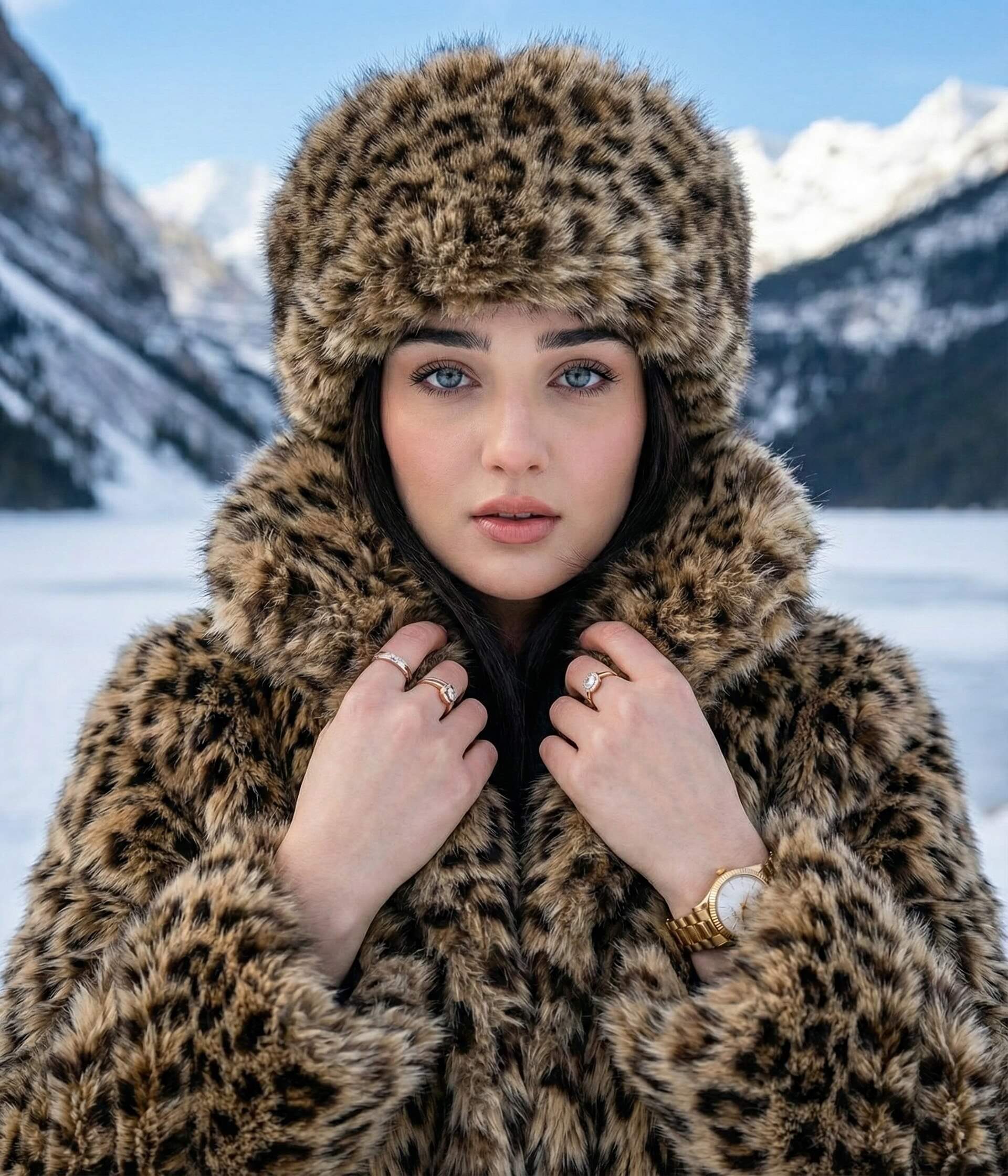 Bold Winter Leopard Print Fashion Beauty Portrait