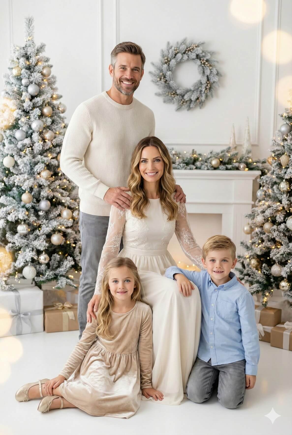 Winter Whites Holiday Lights Christmas Kids Portrait