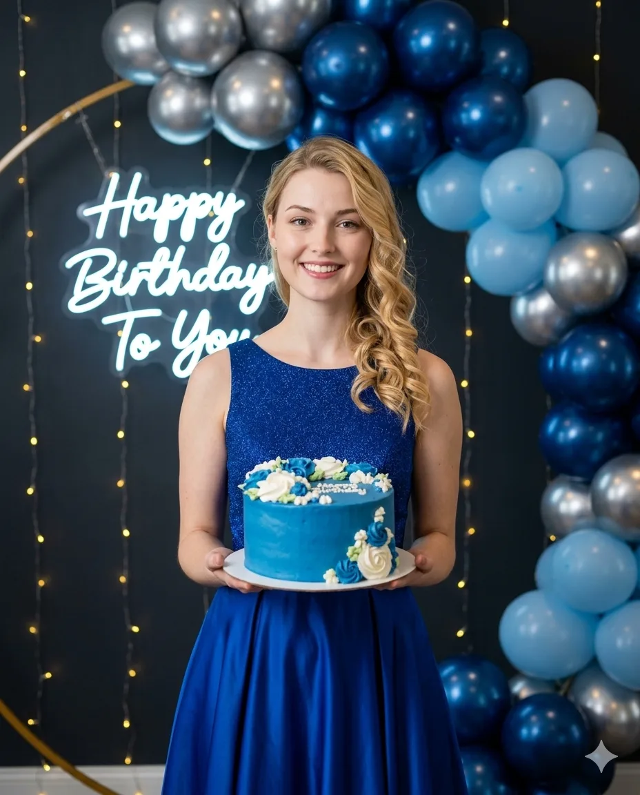 Blue-themed Birthday Celebration Portrait